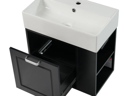 Modern Wall Mounted Bathroom Vanity With Sink, Soft Close Drawer, Adjustable Shelf, Toilet Paper Holder