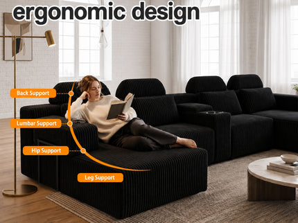 U-Shaped Sectional Sofa With Chaise Lounge And Cup Holders