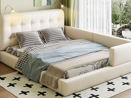 Queen Size Upholstered Platform Bed With 2 Reading Lights - White