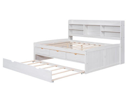Captain Bed With Built In Bookshelves, 3 Storage Drawers, And Trundle