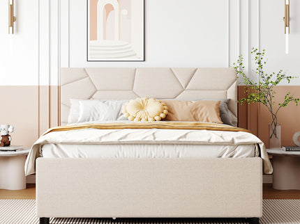 Upholstered Platform Bed With Brick Pattern Headboard And Twin Long Size Trundle