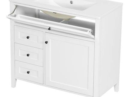 Bathroom Vanity With Sink, 3 Drawers & Cabinet With Adjustable Shelves