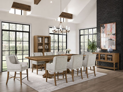 Tall Display Cabinet With Glass Doors And Drawers - Almond