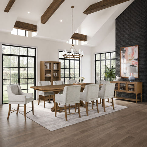 Tall Display Cabinet With Glass Doors And Drawers - Almond