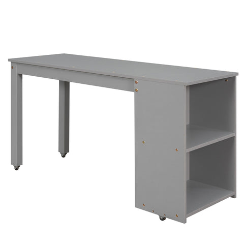 Loft Low Study Bed With Cabinet, Shelves And Rolling Portable Desk, Multiple Functions