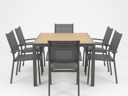 7 Piece Gray Patio Dining Set With Hdps Table And Textilene Chairs For Outdoor Use, Metal Furniture