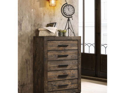 Bren - 5 Drawer Chest With Handles And Block Legs - Rustic