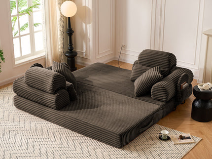 Convertible Sleeper Sofa With & Side Storage Pocket, Foldable Upholstered Couch For Living Room