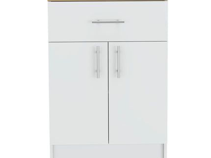 Pantry Organizer Cabinet One Drawer, Two Interior Shelves, Two Doors - White / Light Oak
