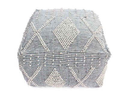 Diamond - Handcrafted Faux Yarn Pouf - Ivory / Gray