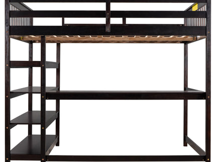 Loft Bed With Storage Shelves And Under Bed Desk