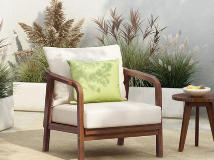 Outdoor Lounge Chair With Woven Backrest, Solid Wood Frame, Comfortable Cushions