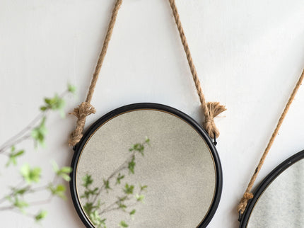 Handsome Cleveland Mirror With Rope Strap Contemporary Design Circle Mirror With Round Metal Frame For Wall Decor
