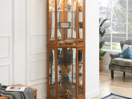 6 Shelf Corner Curio Display Cabinet With Lights, Mirrors And Adjustable Shelves (E26 Light Bulb Not Included)