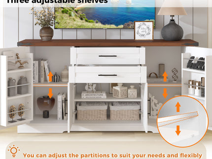 Barn Door Storage Cabinet With 2 Drawers & Door Rack, Adjustable Shelves