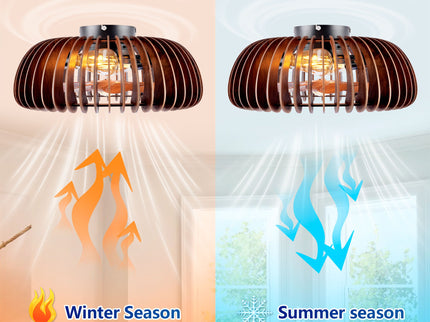 Semicircle Flush Mount Fan Light, (No Included Bulbs) And Remote Control, 6 Speeds, Quiet DC Motor For Living Room - Wood