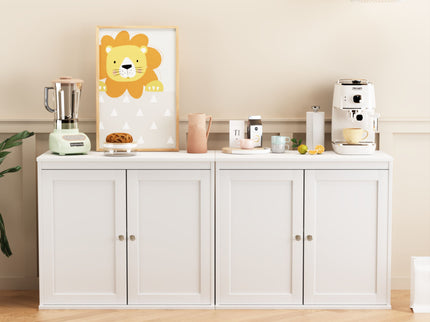 Kitchen Storage Cabinet With Double Doors, Adjustable Shelves, Sideboard Buffet For Dining Room - White
