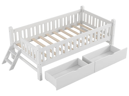 Platform Bed With Guardrail And 2 Drawers