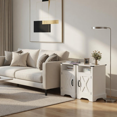 Farmhouse Nightstand, Charging Station & Storage