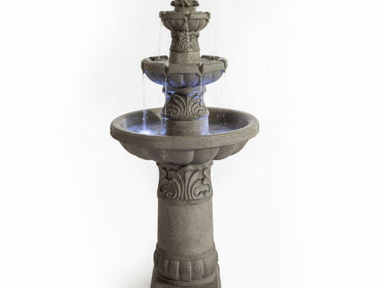 3 Tier Outdoor Garden Fountain With LED Lights - Gray