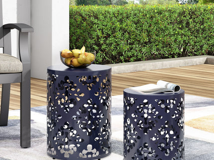 Modern Iron Cut Design End Table (Set of 2) - Navy Blue