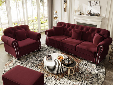 Upholstered Sofa Set With Nailhead Trim And Rolled Armrests, Includes Pillows