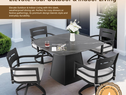 Outdoor Patio Dining Set, Squircle Dining Table, Dining Chairs With Sunbrella Cushions