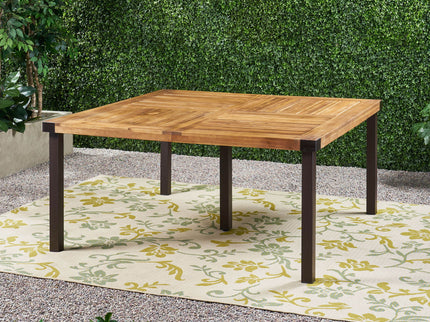 Lankershim - Modern Industrial Dining Table With Acacia Wood Slat Design - Teak