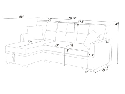 Upholstered Sectional & Pull Out Bed And Chaise Storage