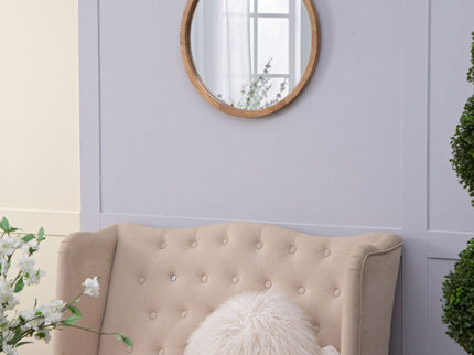 Circle Wall Mirror With Wooden Frame, Wall Mirror For Living Room