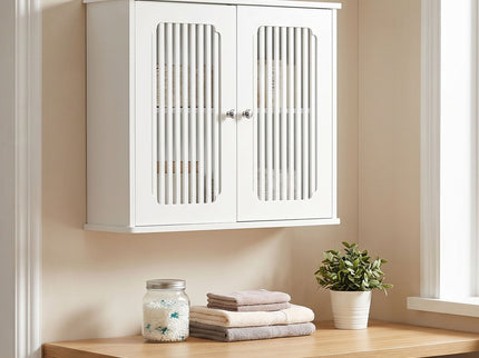 Louvered Double Door Wall Mounted Bathroom Cabinet - White