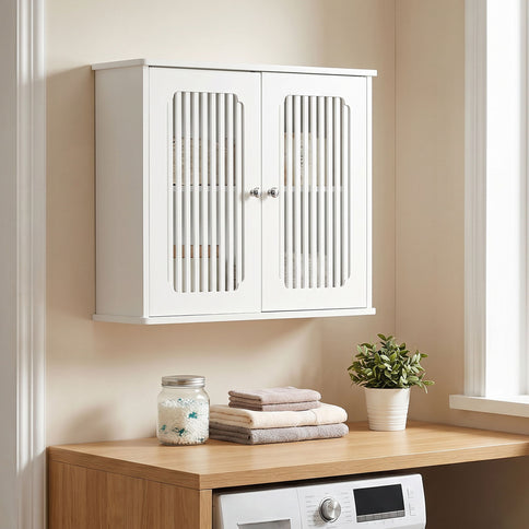 Louvered Double Door Wall Mounted Bathroom Cabinet - White