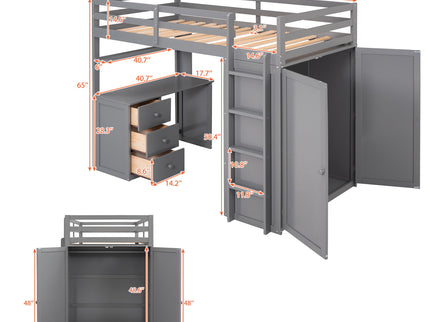 Loft Bed With Drawers, Desk, And Wardrobe