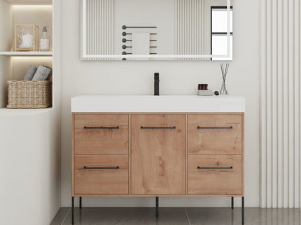 48" Freestanding Bathroom Vanity With Sink, Soft Close Cabinet Doors, 4 Drawers - Imitative Oak