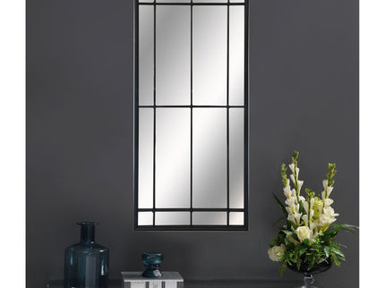 Harvik - Window Pane Wall Mirror With Linear Trim - Black