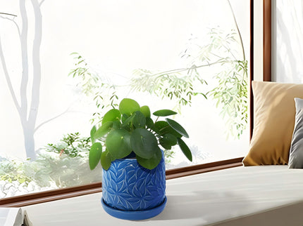 Ceramic Flowerpot, 7" Planter For Patio, Garden, Windowsill (Set of 2) - Antique Navy Blue