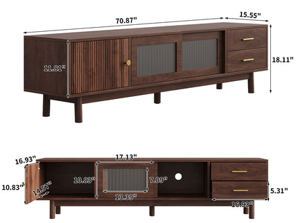 TV Stand With Sliding Doors And 2 Drawers For Living Room - Dark Brown