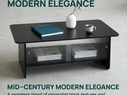 Rectangular Coffee Table With Sliding Door Storage Center