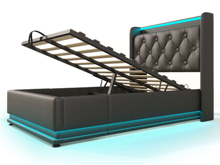 Upholstered Bed, 360 Surround LED Function, Remote Control, Hydraulic Storage Bed With USB, Type-C Charging (Without Mattress)