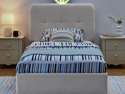 Upholstered Bed With Oversized Rabbit Ear Headboard, LED Lights & 4 Storage Drawers