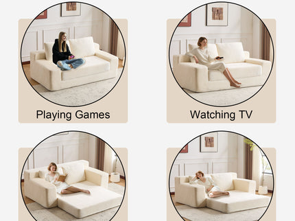 Comfortable Deep Seat Loveseat Sofa Bed, Reversible Cushion With Pillows