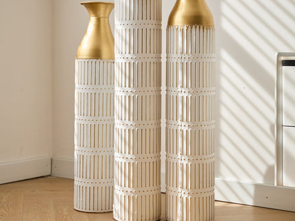 Floor Metal Vases Decorated White Metal Vases (Set of 3) Gorgeous Home Decoration Large Glazed Metal Vases - White