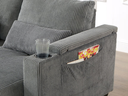 Convertible Chaise Lounge Sofa Chair With USB Ports, Cup Holders, Phone Holder And Storage