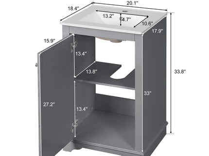 Bathroom Vanity With Sink, Freestanding Single Cabinet Set, Soft Close Door, Adjustable Shelf