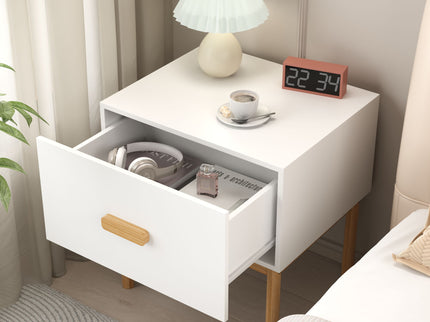 Nightstand With Drawer, Minimalist Bedside Table With Handle For Bedroom - White