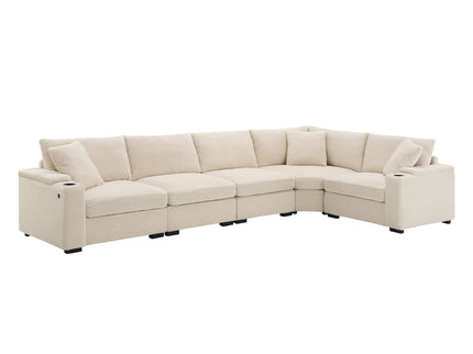 Convertible L Shaped Sectional Corner Couch With Armrest Storage Cup Holders USB Charger, Irregular Corner Oversized Comfy Modular Sofa