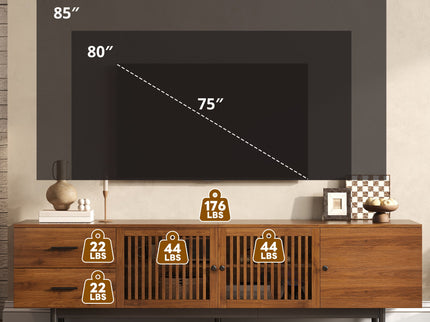TV Stand, Media Console With 2 Drawers, Soft Closing Hinges, Adjustable Shelves - Walnut
