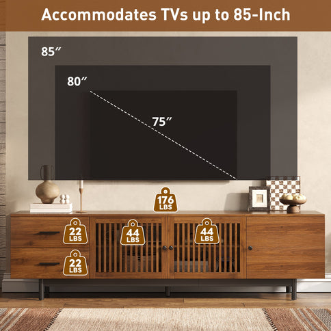TV Stand, Media Console With 2 Drawers, Soft Closing Hinges, Adjustable Shelves - Walnut