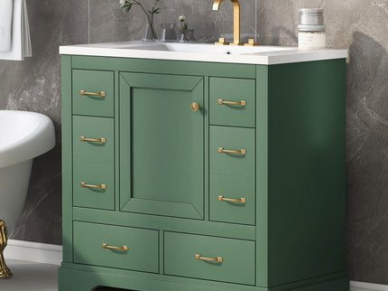 Modern Bathroom Vanity With Sink, 6 Drawers, Adjustable Shelf