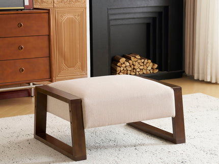 Sleek And Stylish Ottoman Polyester With Rubberwood Legs - Beige